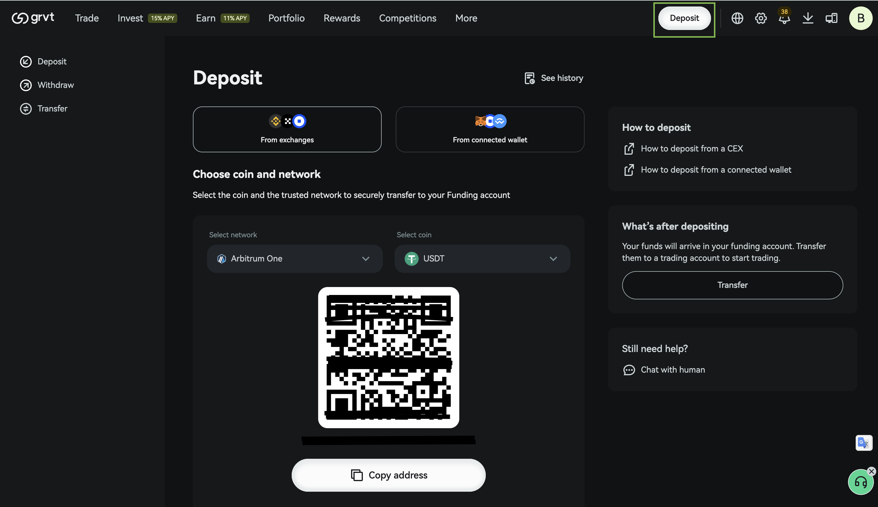 deposit from other exchanges